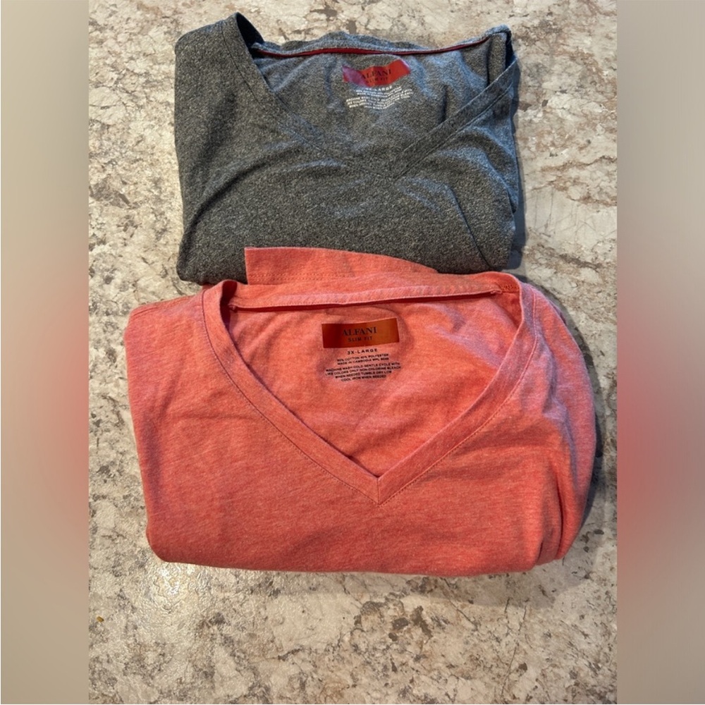 Men’s Alfani Slim Fit Tee Shirts Set of 2- Gray & Red Short Sleeve 3XL